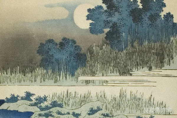 高清摄影 月夜树石水图