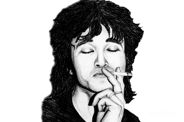 元素素材 手绘插画风格的吸烟男子