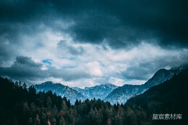 高清摄影 灰云下的森林与山脉