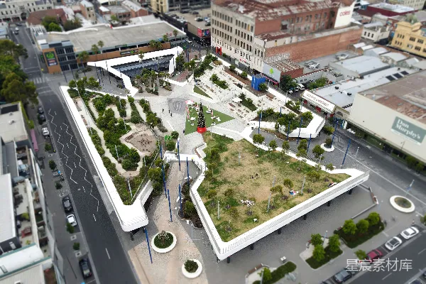 高清摄影 带有绿色屋顶的建筑俯视图