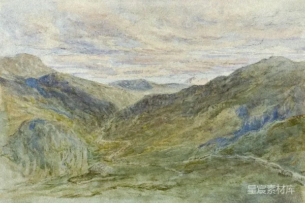 高清摄影 山谷背景有山的绘画