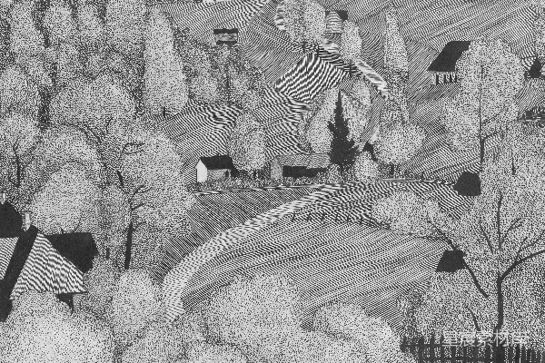 高清摄影 一幅黑白描绘的乡村风景画