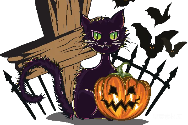 元素素材 万圣节黑猫与南瓜灯