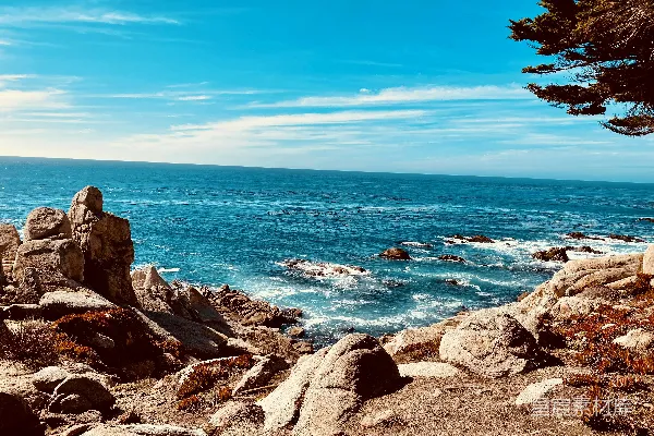高清摄影 一大片水域旁边有一条岩石海岸线