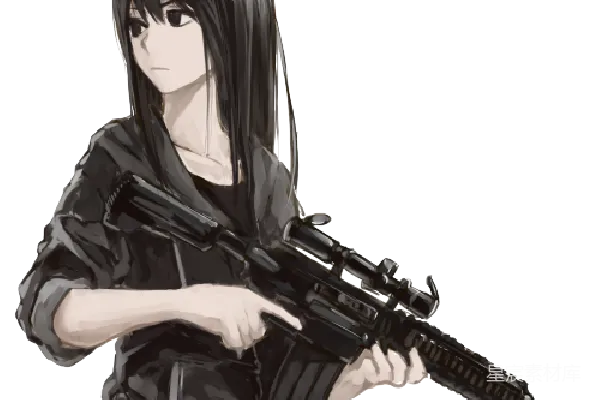 元素素材 黑衣持枪少女