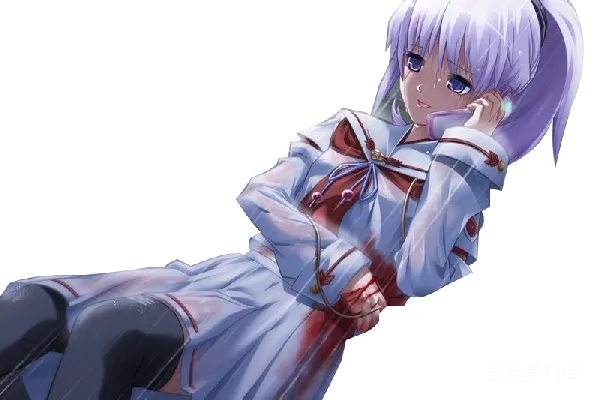 元素素材 紫色短发少女在雨中